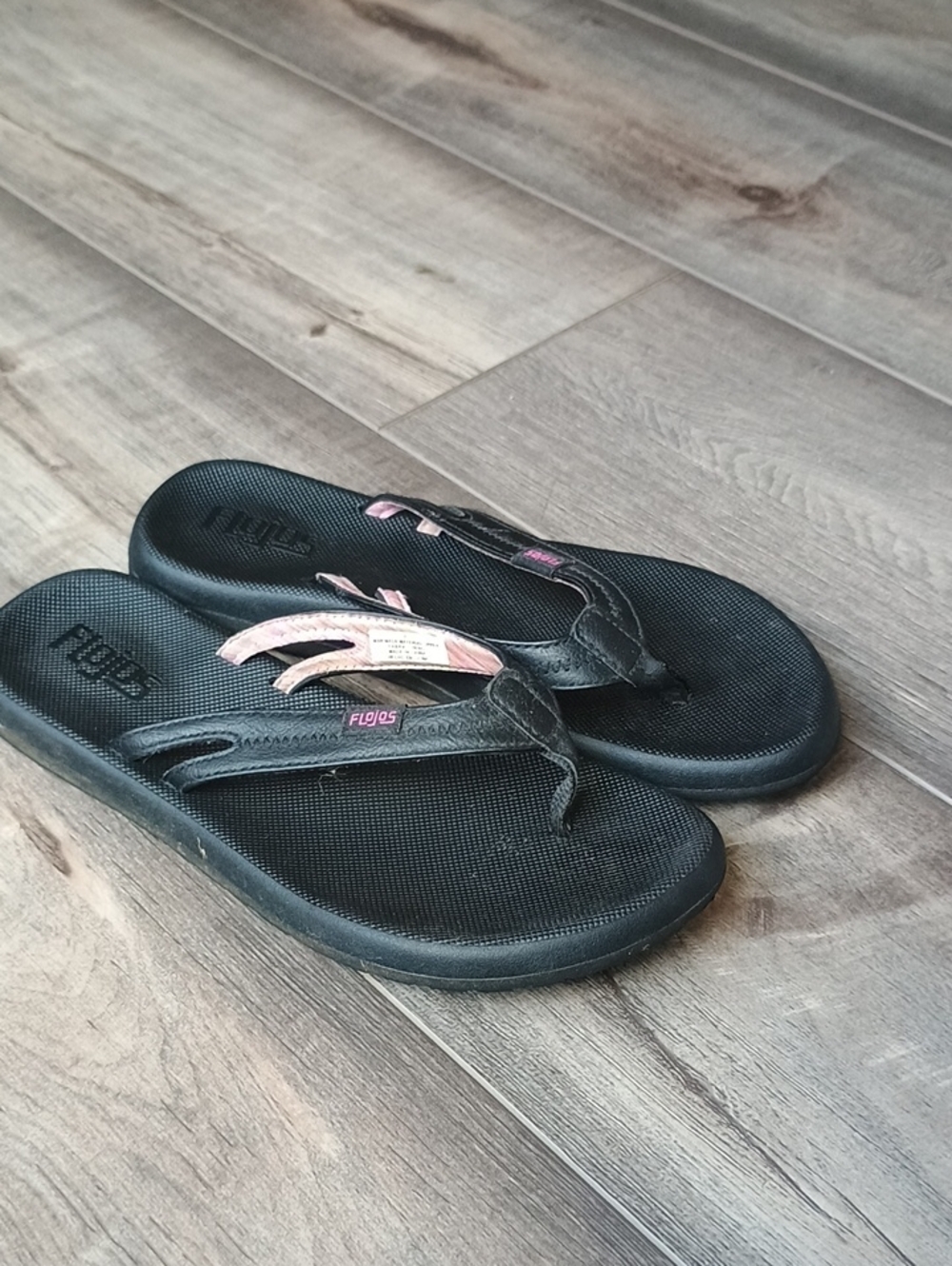 Flojos Black Flip Flops with Pink Accents